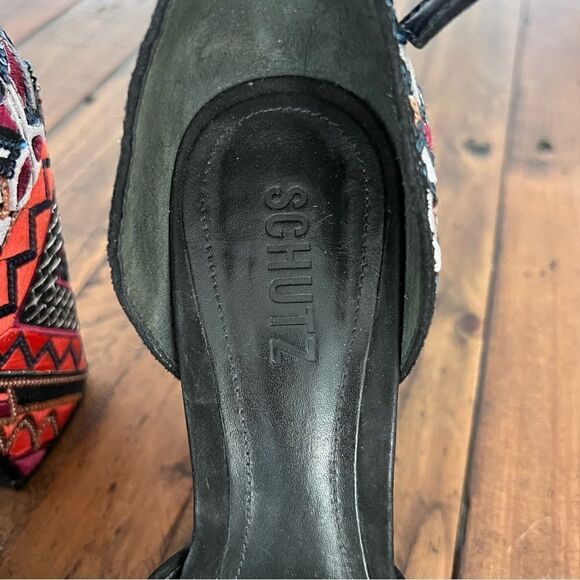 SCHUTZ Keroly Embroidered Ankle strap Sandals Multicolor & Black Color Size 39 - Picture 7 of 8